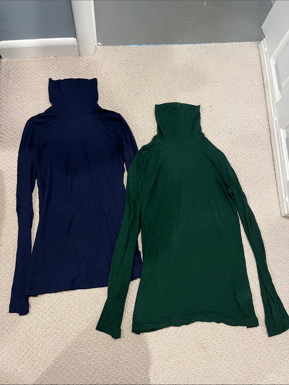 J. Crew Women’s Navy and Forest Green Lightweight Turtleneck Tops - Pair